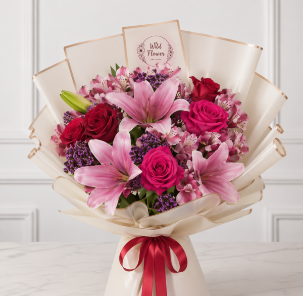 Pink Lily & Red Floral Bouquet 🌸🌹