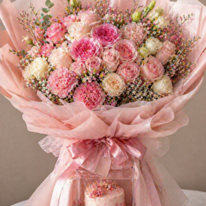 Luxury  Mixed Flower Bouquet with Cake 🌸🎂✨ - Image 1