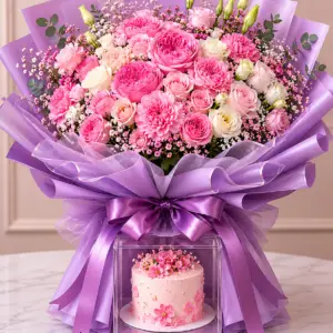 Blushing Bloom Cake & Bouquet Set 🌹🍫 - Image 2