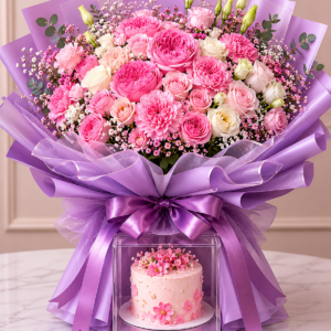 Luxury  Mixed Flower Bouquet with Cake 🌸🎂✨ - Image 2