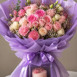 Luxury  Mixed Flower Bouquet with Cake 🌸🎂✨ - Image 3
