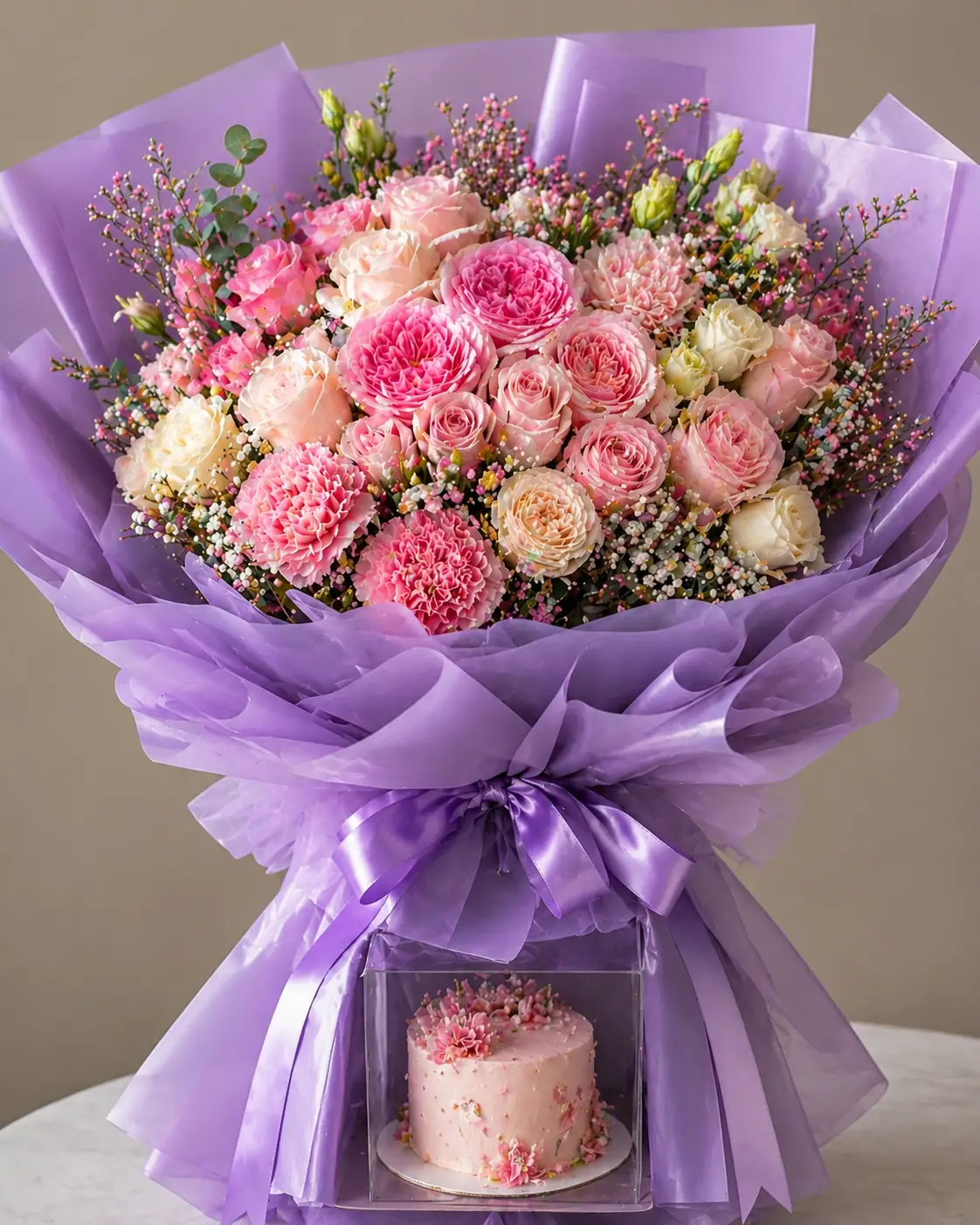 Luxury  Mixed Flower Bouquet with Cake 🌸🎂✨ - Image 3
