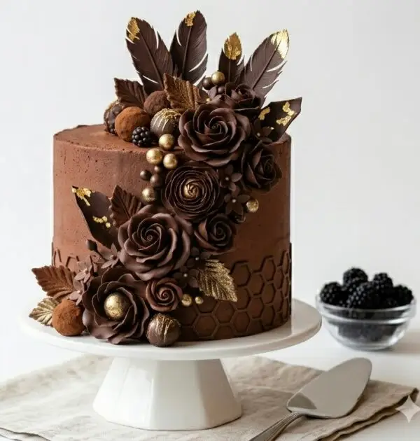 Luxury Chocolate Floral Cake 🍫🌹✨