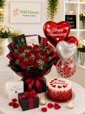 Red Romance ( Flowers + Balloons + Cake +Letter + Gift box )