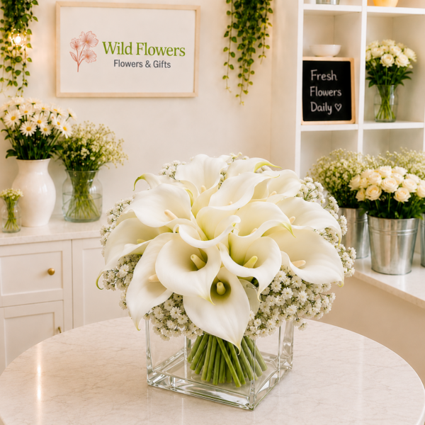 White Calla Lily Centerpiece in glass vase Dubai White Calla Lily Centerpiece in glass vase Dubai