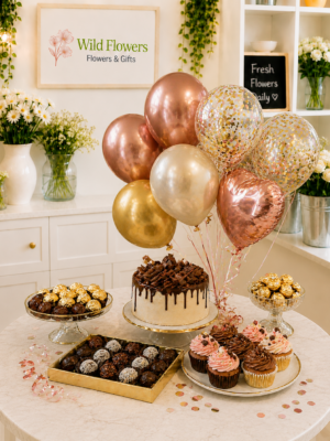 Sweets Package ( Balloons + Cake + Letter + Cupcakes + Ferrero Rocher )