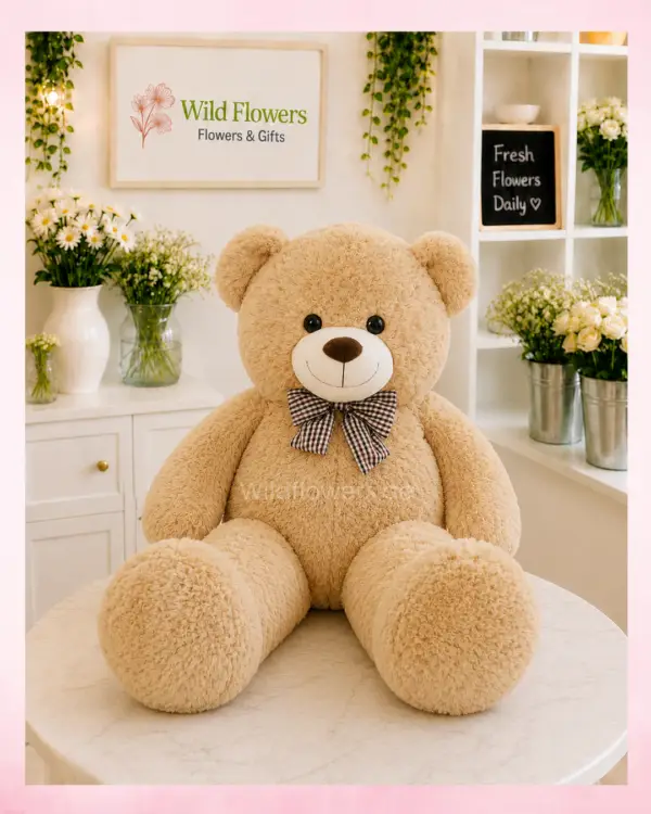 Caramel Plaid Teddy with grey bow plush gift Caramel Plaid Teddy with grey bow plush gift