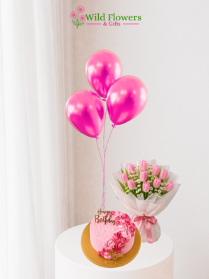 Pink Tulip Gift Set Dubai with Cake and Balloons Pink Tulip Gift Set Dubai with Cake and Balloons