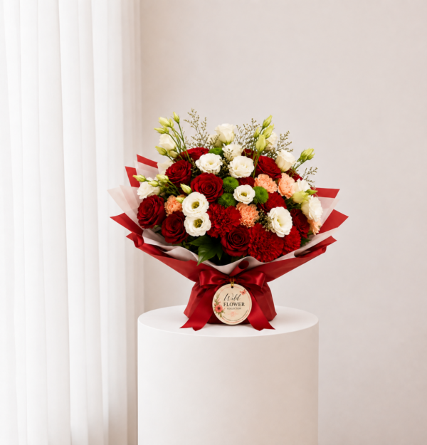 Ruby Blossom Grace red rose white flower bouquet Ruby Blossom Grace red rose white flower bouquet