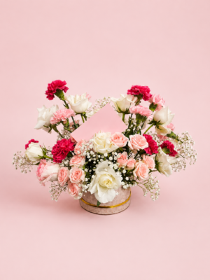 Heart Flower Arrangement with Pink White and Red Flowers Heart Flower Arrangement with Pink White and Red Flowers
