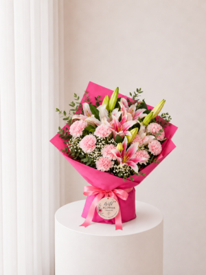 Pink Lily Embrace pink lily mixed flower bouquet