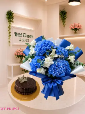 Blue Hydrangea Cake Dubai with 4 hydrangeas 9 roses and 500g customized cake Blue Hydrangea Cake Dubai with 4 hydrangeas 9 roses and 500g customized cake