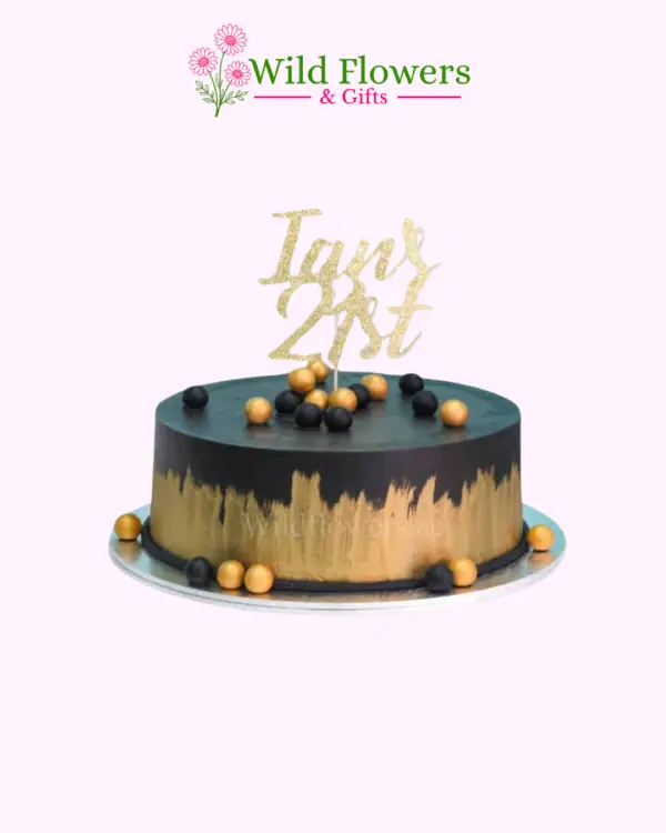 Midnight Gold Cake black and gold birthday cake with personalized topper Midnight Gold Cake black and gold birthday cake with personalized topper