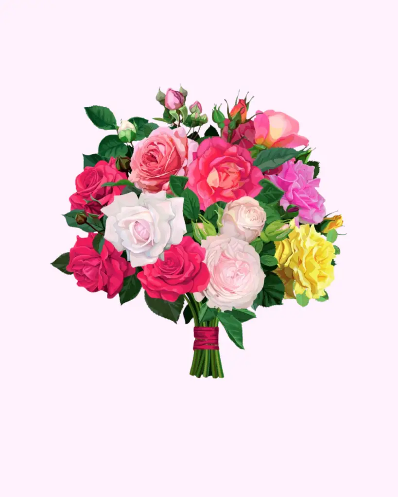 Mixed roses bouquet with pink, red and white roses