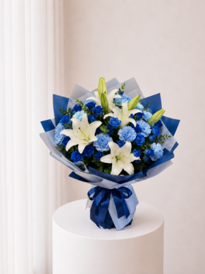 Royal Blue Bouquet with blue and white mixed flowers