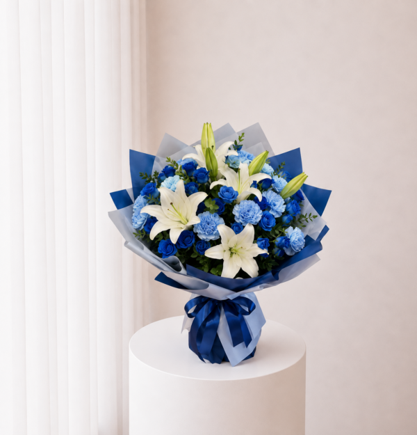 Royal Blue Bouquet with blue and white mixed flowers