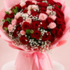 Red Pink Rose Baby's Breath Bouquet