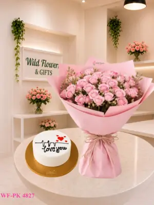 Spray Rose Cake Dubai with 20 pink spray rose stems and 500g customized cake Spray Rose Cake Dubai with 20 pink spray rose stems and 500g customized cake