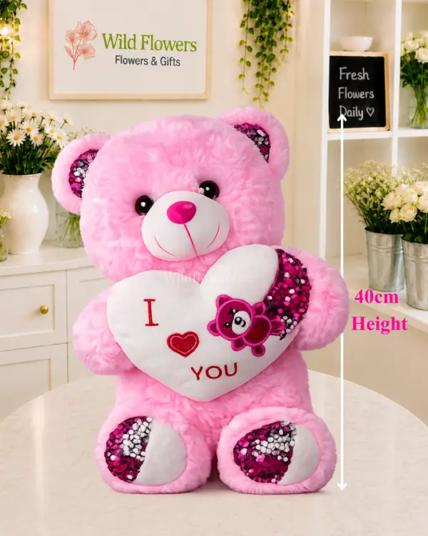 Pink Love Teddy 40cm holding I Love You heart