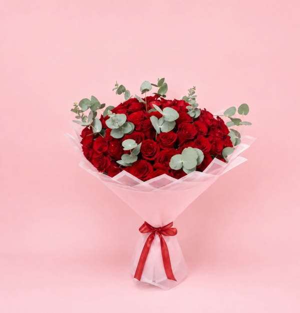 Classic Red Rose Bouquet with Fresh Roses and Greenery
