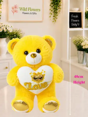 Yellow Teddy Bear 40cm holding Love heart gift Yellow Teddy Bear 40cm holding Love heart gift