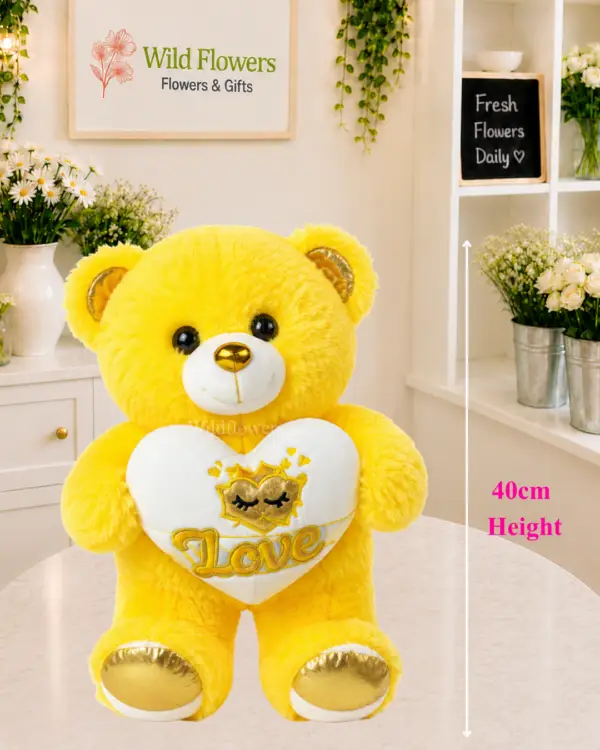 Yellow Teddy Bear 40cm holding Love heart gift Yellow Teddy Bear 40cm holding Love heart gift