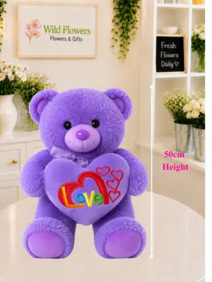 Purple Love Teddy 50cm with colorful heart gift Purple Love Teddy 50cm with colorful heart gift