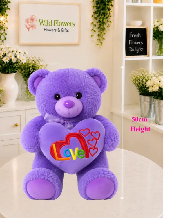Purple Love Teddy 50cm with colorful heart gift Purple Love Teddy 50cm with colorful heart gift