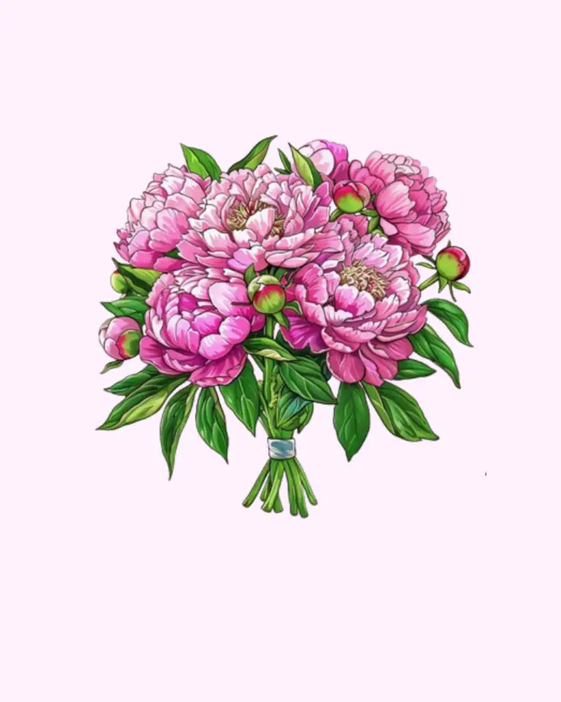 Pink peony bouquet with lush green foliage