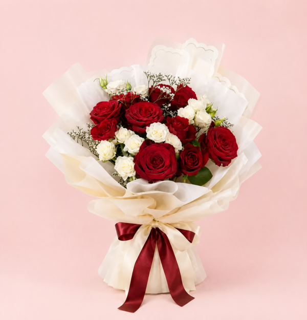 Red White Rose Bouquet with Fresh Roses Red White Rose Bouquet with Fresh Roses