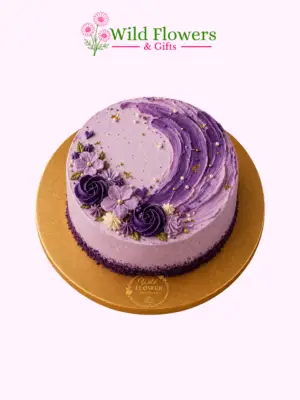 Violet Swirl Cake with purple rosettes and artistic swirl design Violet Swirl Cake with purple rosettes and artistic swirl design