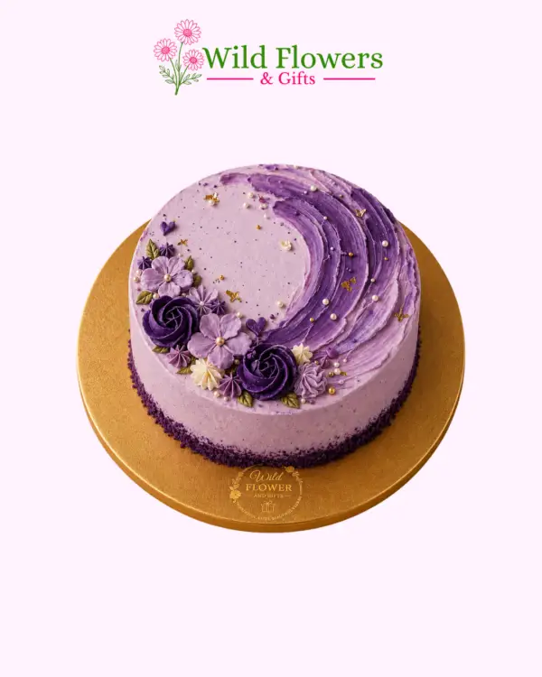 Violet Swirl Cake with purple rosettes and artistic swirl design Violet Swirl Cake with purple rosettes and artistic swirl design