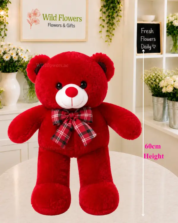 Red Teddy Bear 60cm plush toy with plaid bow Red Teddy Bear 60cm plush toy with plaid bow