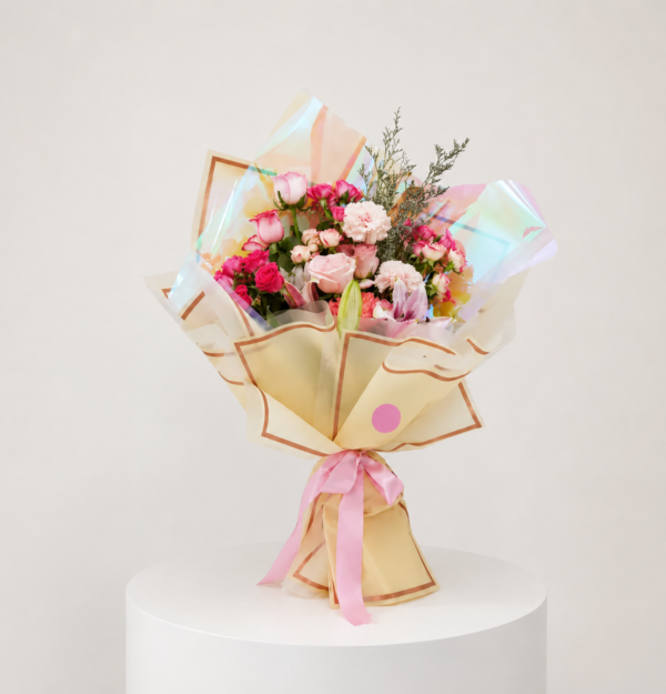 Pink Peach Flower Bouquet with Fresh Flowers