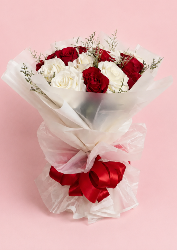 Romantic Red White Rose Bouquet