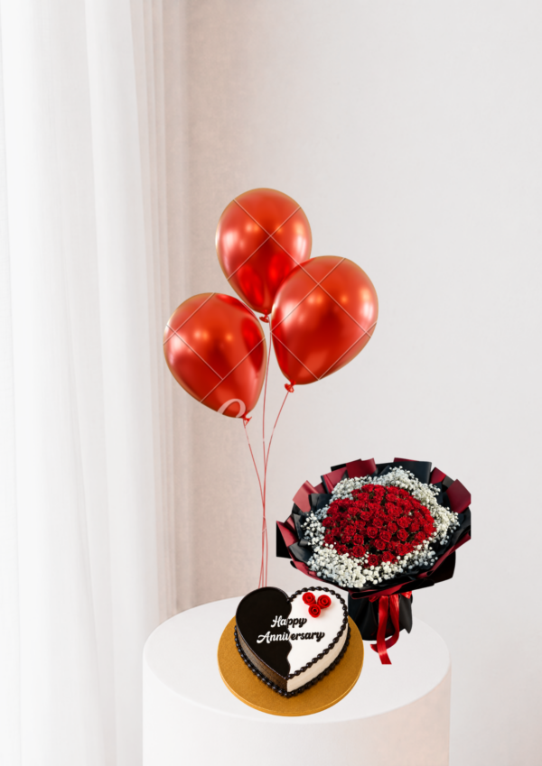 Pink Birthday Gift Dubai with tulip bouquet 3 pink balloons and 500g customized cake