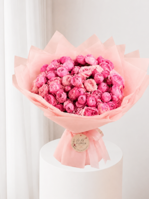 Fuchsia Peony Bouquet with fresh bright pink peonies and elegant pink wrapping Fuchsia Peony Bouquet with fresh bright pink peonies and elegant pink wrapping