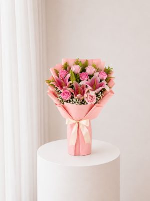 Pink Lily Elegance pink lily and rose bouquet