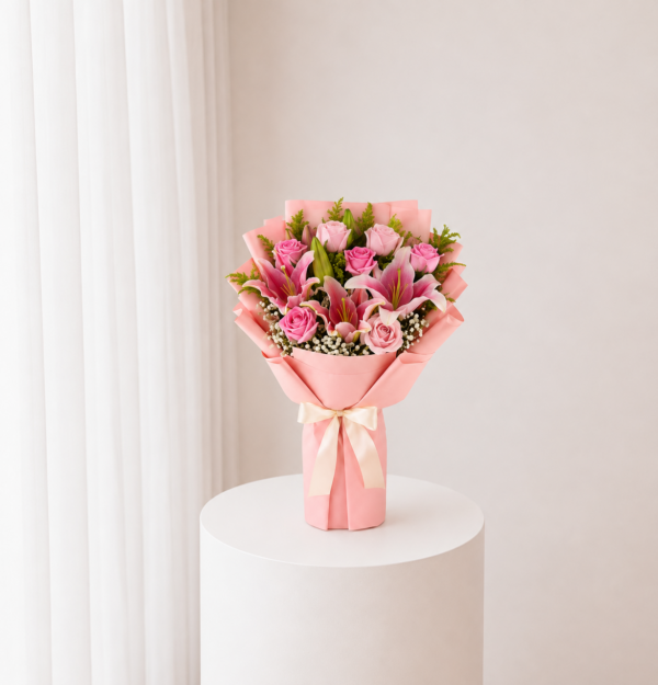 Pink Lily Elegance pink lily and rose bouquet Pink Lily Elegance pink lily and rose bouquet