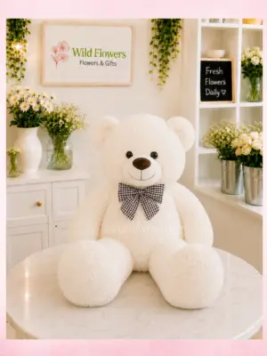 White Plaid Teddy with grey bow plush gift White Plaid Teddy with grey bow plush gift