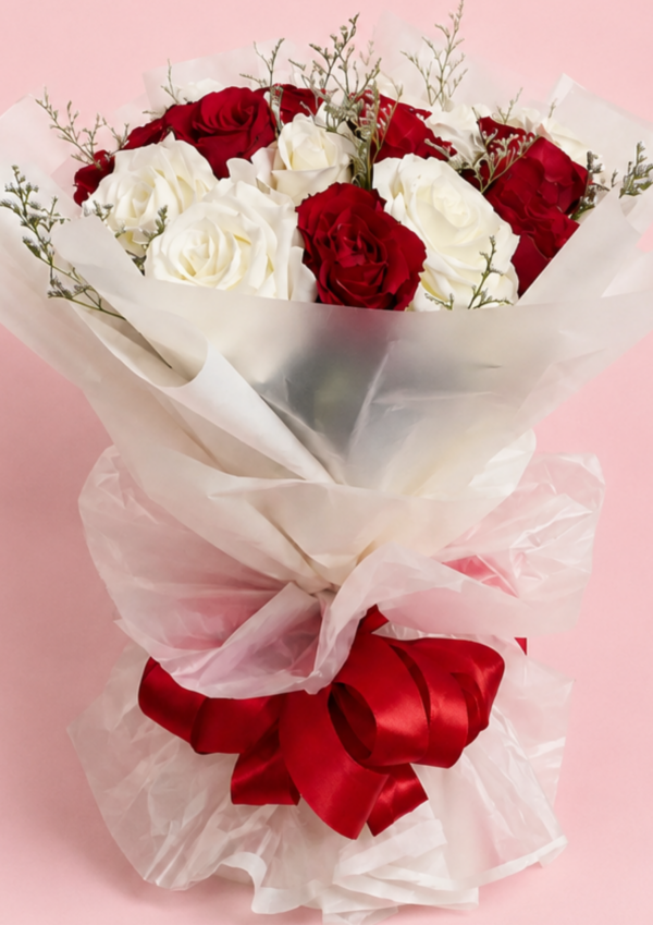 Romantic Red White Rose Bouquet
