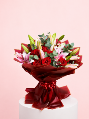 Red Rose Pink Lily Bouquet with Fresh Flowers Red Rose Pink Lily Bouquet with Fresh Flowers