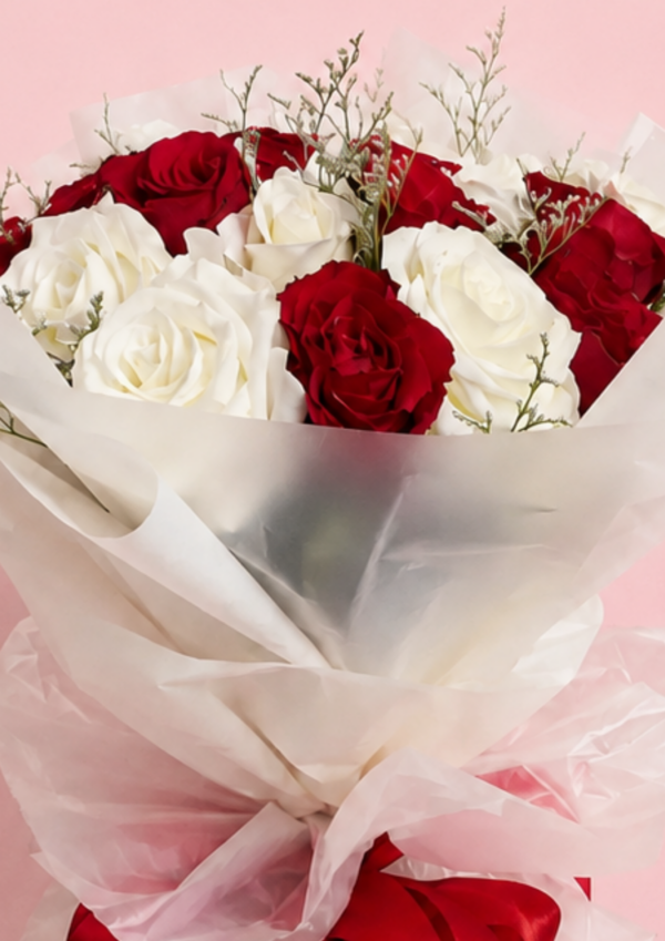 Romantic Red White Rose Bouquet