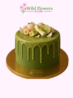 Matcha Drip Cake green celebration cake with decorative curls Matcha Drip Cake green celebration cake with decorative curls