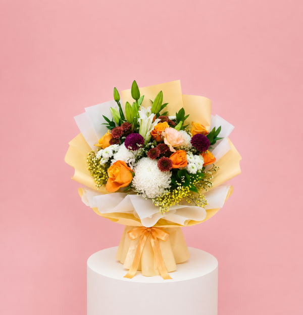 Orange Mixed Flower Bouquet with Fresh Colorful Flowers Orange Mixed Flower Bouquet with Fresh Colorful Flowers