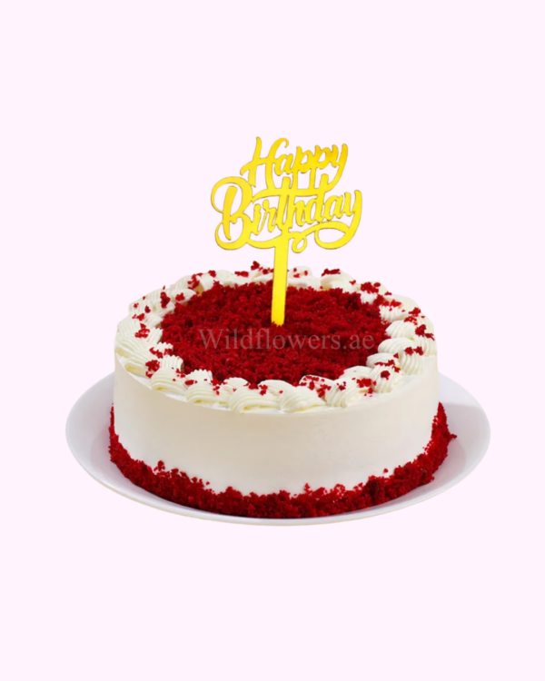 Birthday Velvet Cake 500g with Happy Birthday topper in Dubai Birthday Velvet Cake 500g with Happy Birthday topper in Dubai