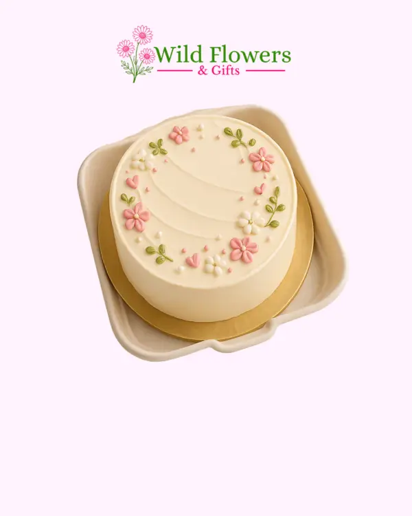 Floral Wreath Cake with Pink Flower Decoration Floral Wreath Cake with Pink Flower Decoration