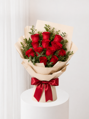 Crimson Rose Bouquet Dubai with red roses and greenery Crimson Rose Bouquet Dubai with red roses and greenery