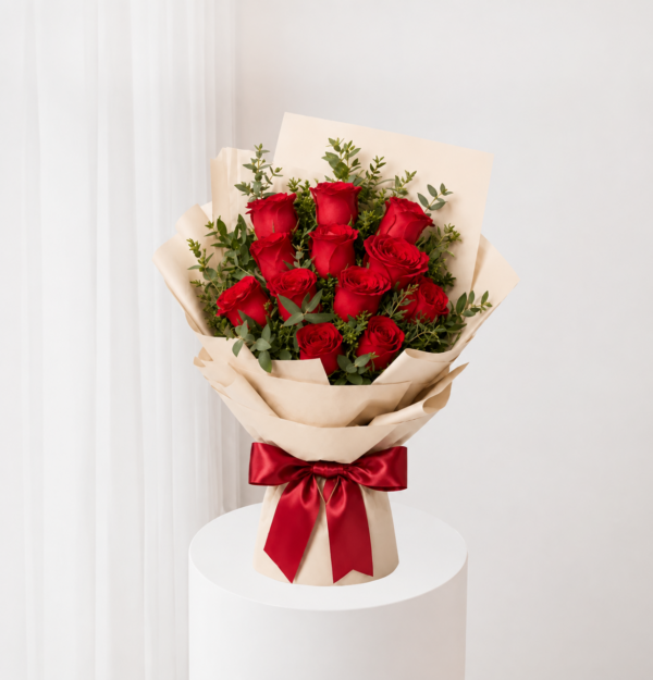 Crimson Rose Bouquet Dubai with red roses and greenery