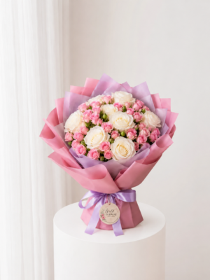 Pastel Rose Serenity cream roses and blush pink flower bouquet